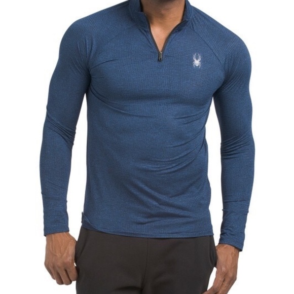 Spyder Active Mens Dark Royal Blue Quarter Zip Long Sleeve Shirt Sz M - Picture 1 of 7